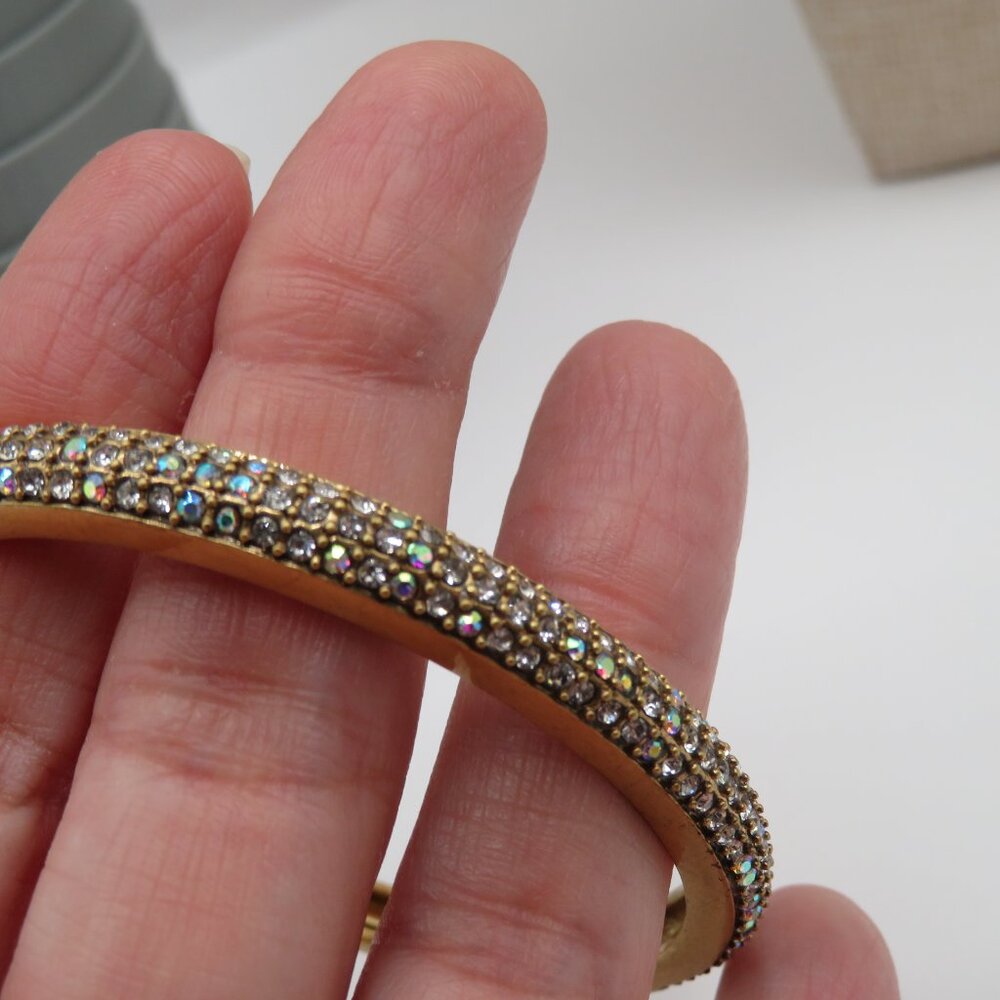 J.Crew Rhinestone Yellow Gold Tone Hinged Bracelet - Picture 5 of 10